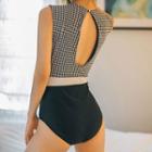 Cutout Back Houndstooth Swimsuit