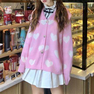 Strawberry Jacquard Buttoned Knit Jacket