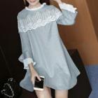 Frill Neck Lace Trim Long Sleeve Mini Dress