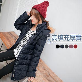 Belted Furred-hoodies Down Coat