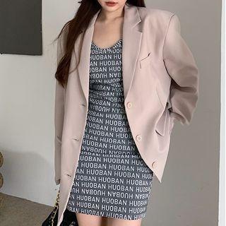 Plain Blazer / Sleeveless Lettering Mini Dress