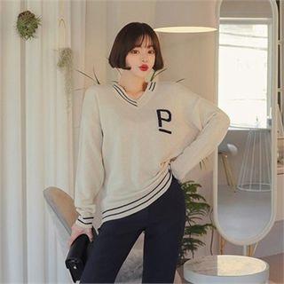 Contrast-trim Letter Sweater