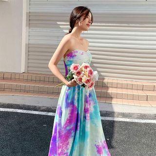 Strapless Tie-dyed Maxi A-line Dress