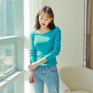 Asymmetric-neckline Knit Top