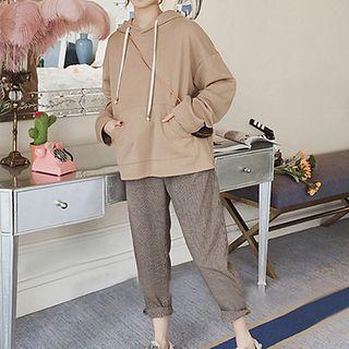 Set: Slit Back Hoodie + Plaid Harem Pants