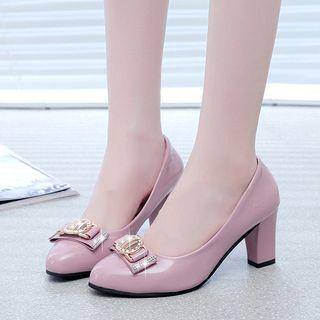 Chunky Heel Rhinestone Pumps