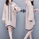 Letter Drawstring Long Knit Hoodie