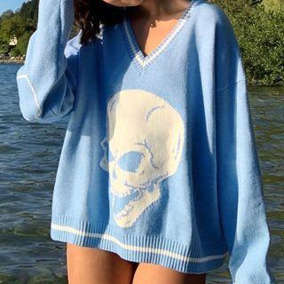 Skull Print Jacquard Sweater