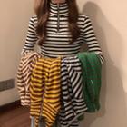 Half-zip Striped Long-sleeve Knit Top