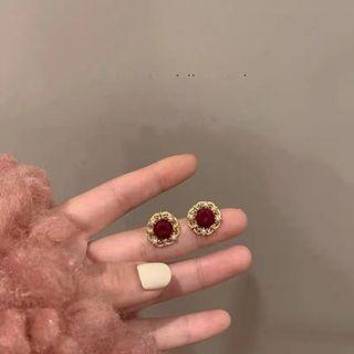 Flower Alloy Earring 1 Pair - 01 - Gold & Red - One Size