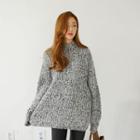 Turtle-neck Wool Blend Chunky Knit Long Sweater
