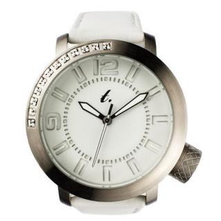 Diamond Lens Glass White Leather Strap Watch