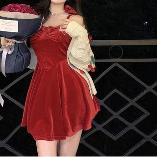 Spaghetti Strap A-line Dress / Cardigan / Bow Headband
