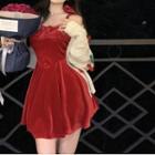 Spaghetti Strap A-line Dress / Cardigan / Bow Headband