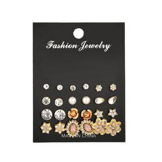 Set: Rhinestone Earring (assorted Designs) Gold - One Size