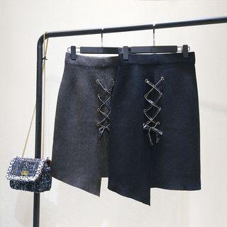 Lace-up Asymmetrical Knit Skirt