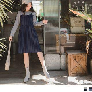 Striped Panel Mock Two Piece A-line Dress
