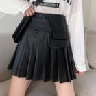 High-waist Cargo Pleated A-line Pu Mini Dress