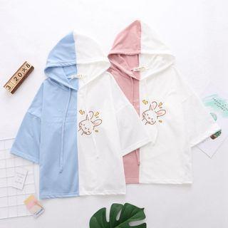 Elbow-sleeve Two Tone Hoodie