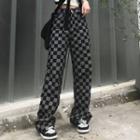 Plaid High-waist Wide-leg Jeans
