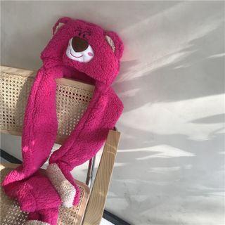 Cartoon Trapper Hat With Scarf Dark Pink - One Size
