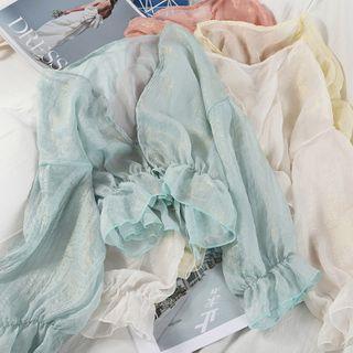 Ruffled Bell-sleeve Open-front Chiffon Jacket