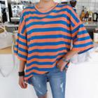 Tall Size Drop-shoulder Stripe T-shirt