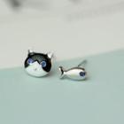 Non-matching 925 Sterling Silver Cat & Fish Earring 1 Pair - As Shown In Figure - One Size