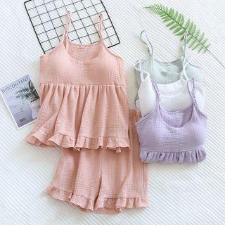 Loungewear Set : Padded Layer Suspender Top & Shorts