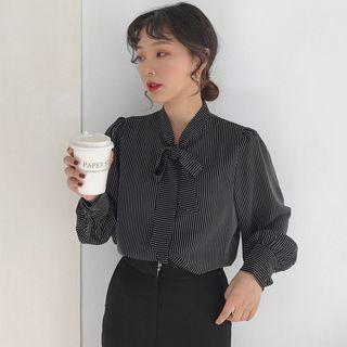 Pinstriped Bow Accent Blouse