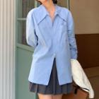 Plain Zip-up Long-sleeve Shirt