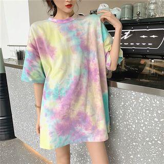 Tie-dye Loose-fit Short-sleeve T-shirt As Figure - One Size
