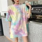 Tie-dye Loose-fit Short-sleeve T-shirt As Figure - One Size