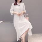 Set : Split-neck Dress + Long Light Jacket