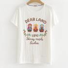 Doll Applique Short-sleeve T-shirt White - One Size