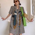 Short-sleeve Asymmetrical Plaid Blazer Dress