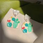 Cactus Dangle Earring 1 Pair - Silver Needle - White & Green - One Size