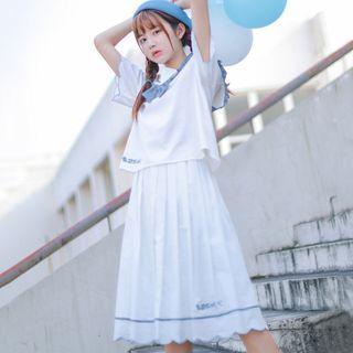 Short-sleeve Frill-trim Top / Midi Skirt