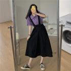 Ruffle Trim Short-sleeve Shirt / Suspender A-line Skirt