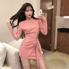 One Shoulder Long-sleeve Mini Sheath Dress