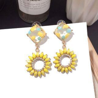 Flower Dangle Earring Yellow Silver Earring - One Size