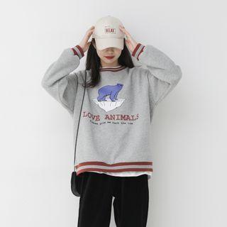 Bear Print Pullover Gray - One Size