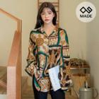 Plus Size Long-sleeve Printed Blouse
