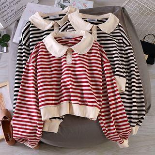 Striped Polo Collar Pullover