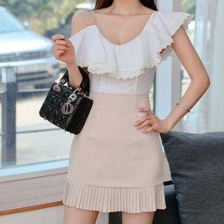 Cap-sleeve Cold-shoulder Top / Mini Skirt / Set