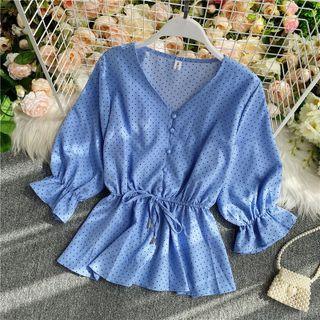 3/4 Sleeve Dotted Chiffon Blouse