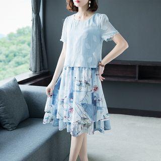 Mock Two-piece Short-sleeve Pattern A-line Dress