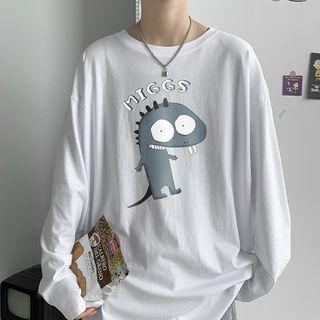 Printed Long-sleeve Oversize Top (various Design)