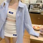 Applique Tube Top Camisole + High-waist Applique Skirt / Long-sleeve Plain Shirt