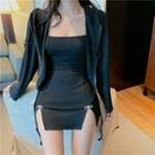 Plain Hooded Jacket / Slim-fit Sleeveless Mini Dress